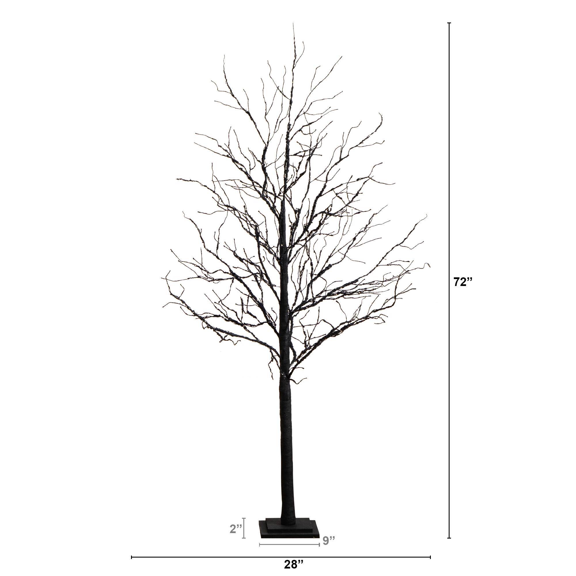 6ft. Orange & Purple LED Pre-Lit Halloween Deluxe Black Twig Artificial Fall Tree
